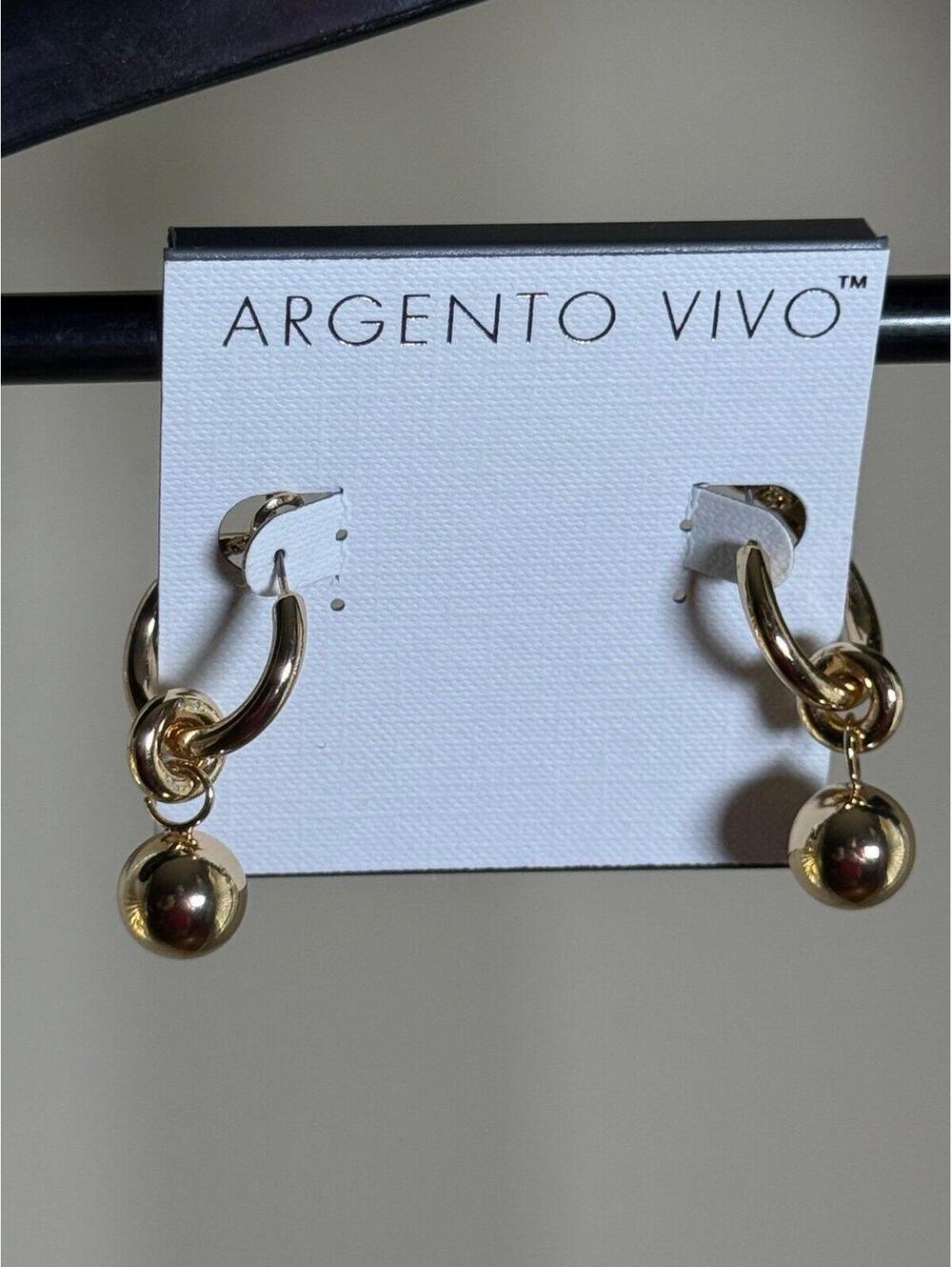 Argento Vivo Gold Tone Knot Hoop Drop Earrings Ball Charm Statement Earrings NWT